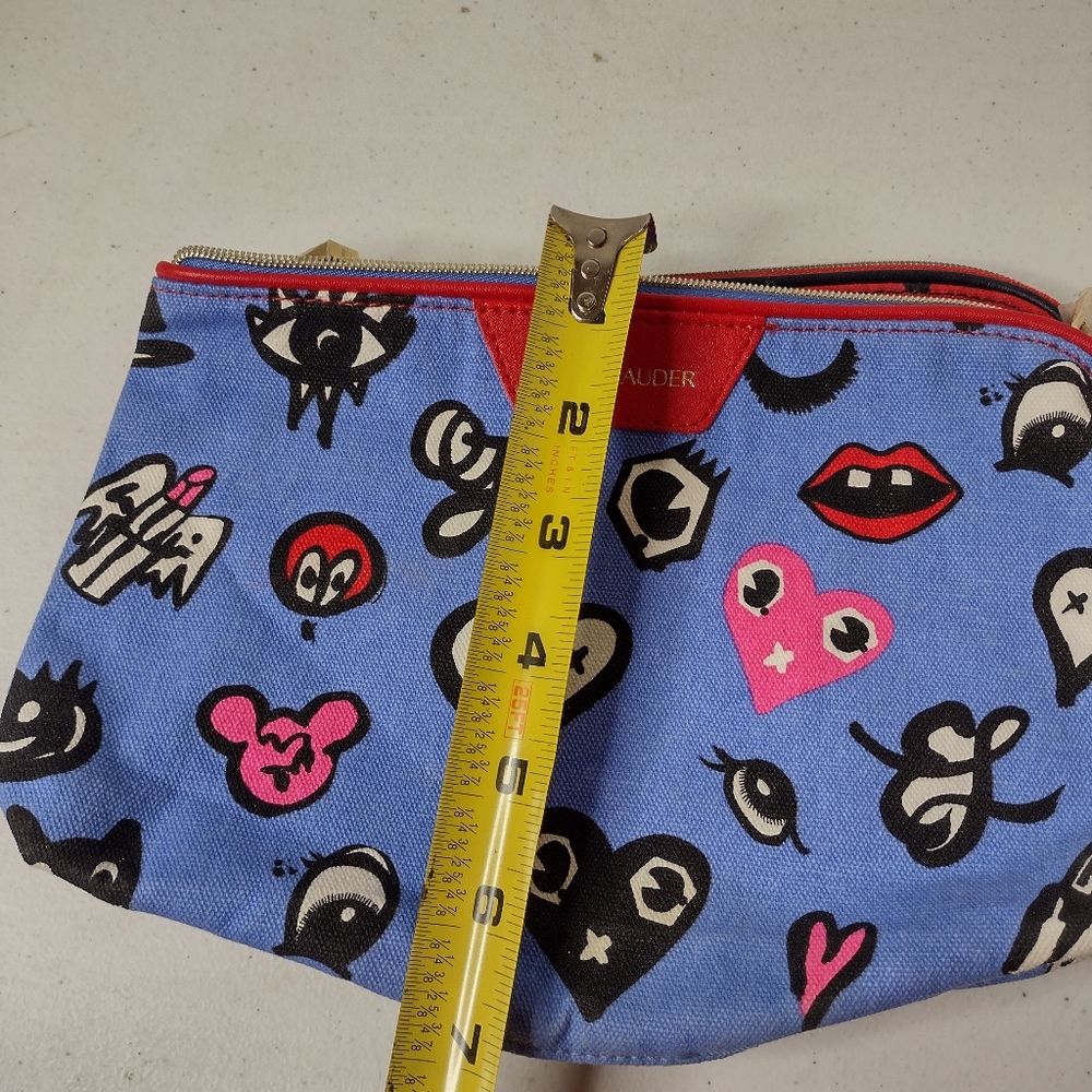 Estee Lauder Quentin Jones Cosmetic Makeup Bags 1 Red 1 Blue Print (P2). View 6